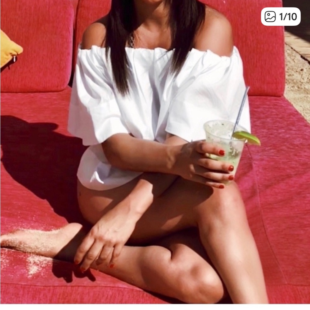 Vince White Off Shoulder Blouse 100% cotton oversized XS